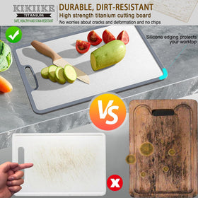 KIKIIKE titanium cutting board with non-slip silicone edge for stable, safe prep.