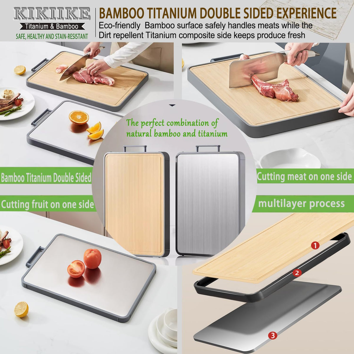 KIKIIKE board with juice grooves promotes clean countertops and neat juices