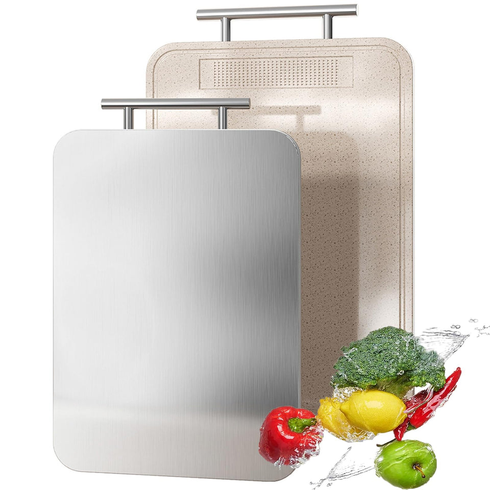 KIKIIKE titanium surface on the double-sided cutting board for safe meat prep.