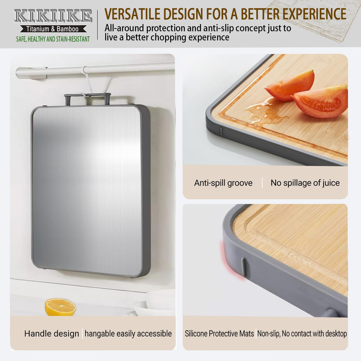 KIKIIKE titanium surface detail highlights scratch resistance for busy kitchens