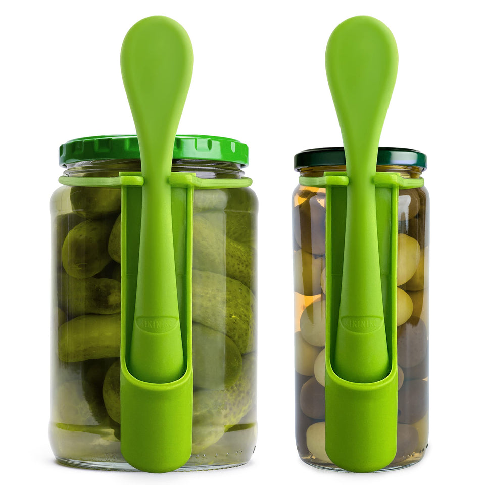 KIKINIKO pickle fork 2-pack in a jar-pick angle for quick snacking.