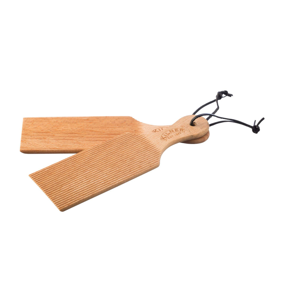 Kilner beechwood butter paddles front view highlighting ergonomic design for butter making.