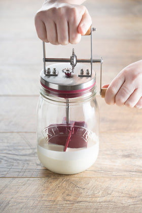 Kilner butter churner handle ready for manual operation.