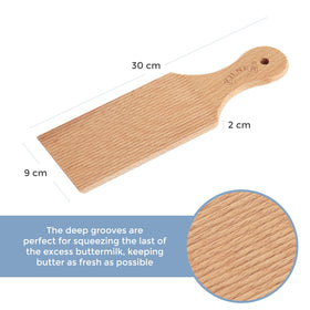 Kilner butter paddles hanging loop closeup suggests space-saving storage on a hook.
