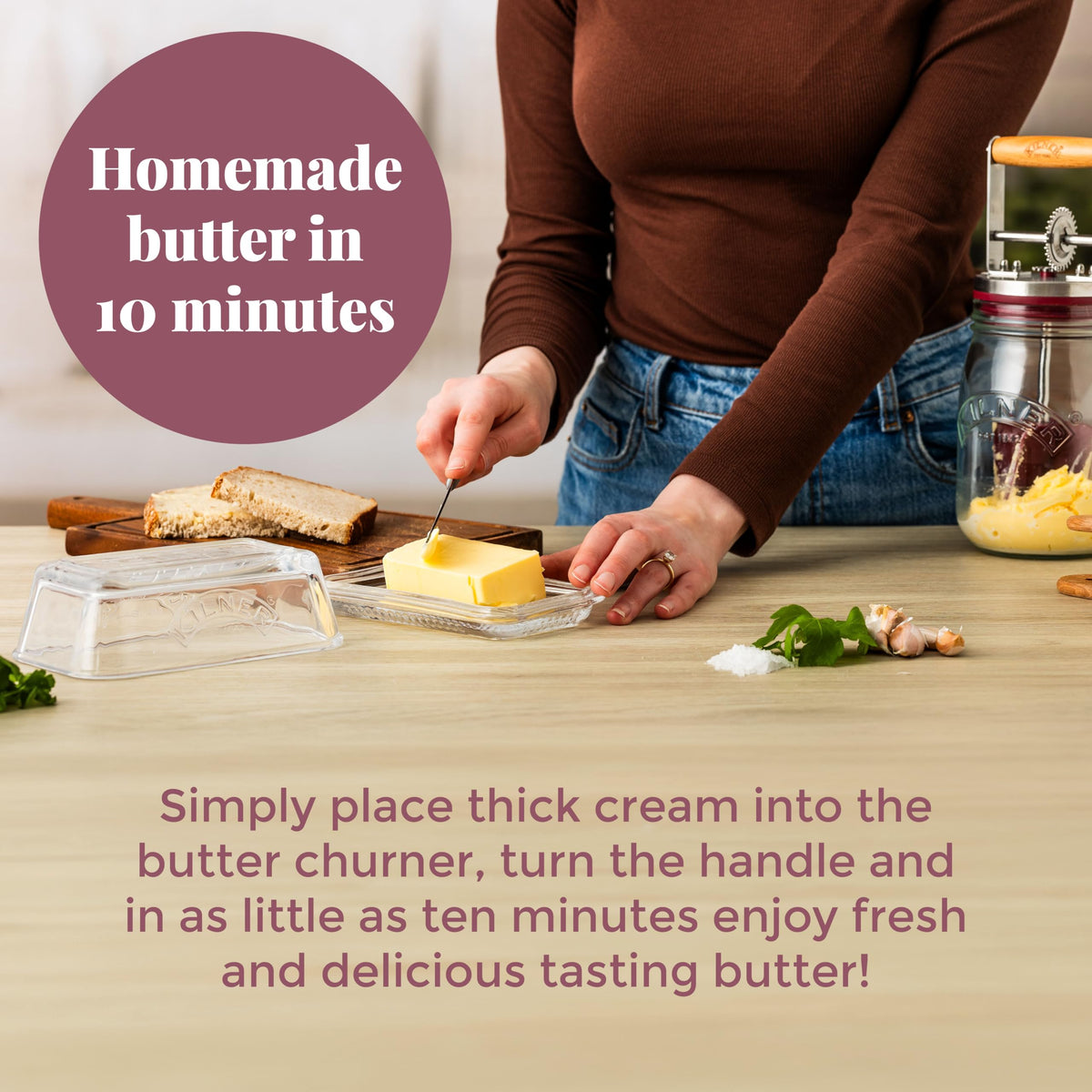 Kilner Vintage Butter Churn paddle aids smooth cream transformation