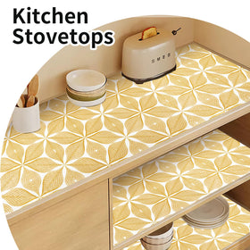 Kimhan shelf liner suited for kitchen and bathroom spaces.
