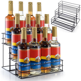 kimilus 12-bottle coffee syrup organizer on a counter keeps syrups organized and accessible