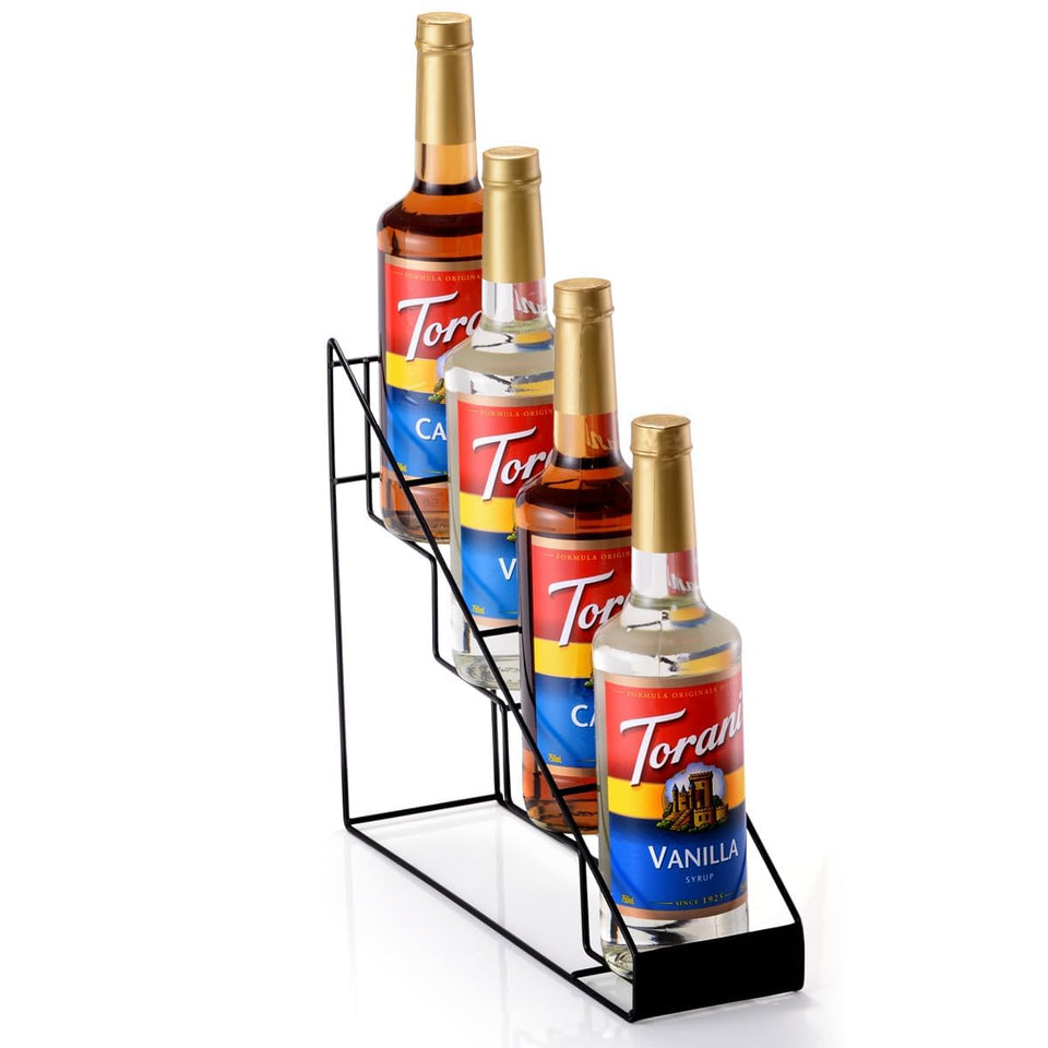 Kimilus coffee syrup rack with four bottle holders keeps syrups organized on the countertop.