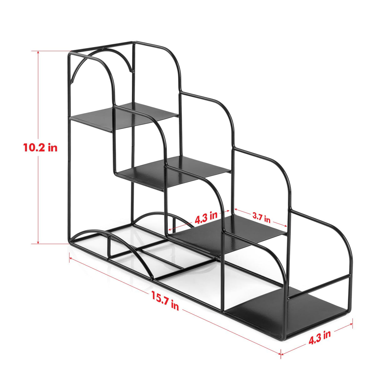 Kimilus countertop display in black metal enhances kitchen organization.