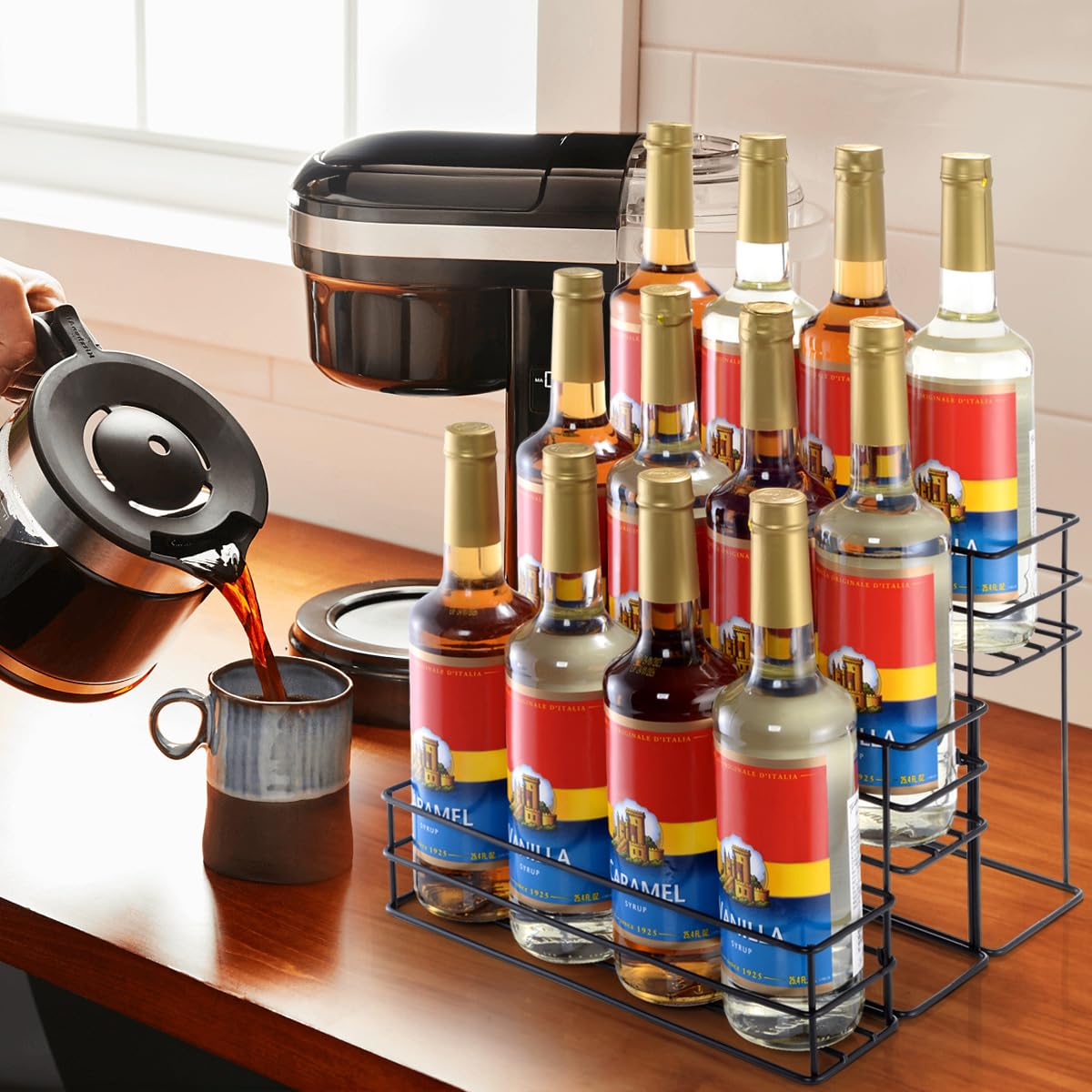 kimilus sleek black rack stores syrups oils and dressings with style
