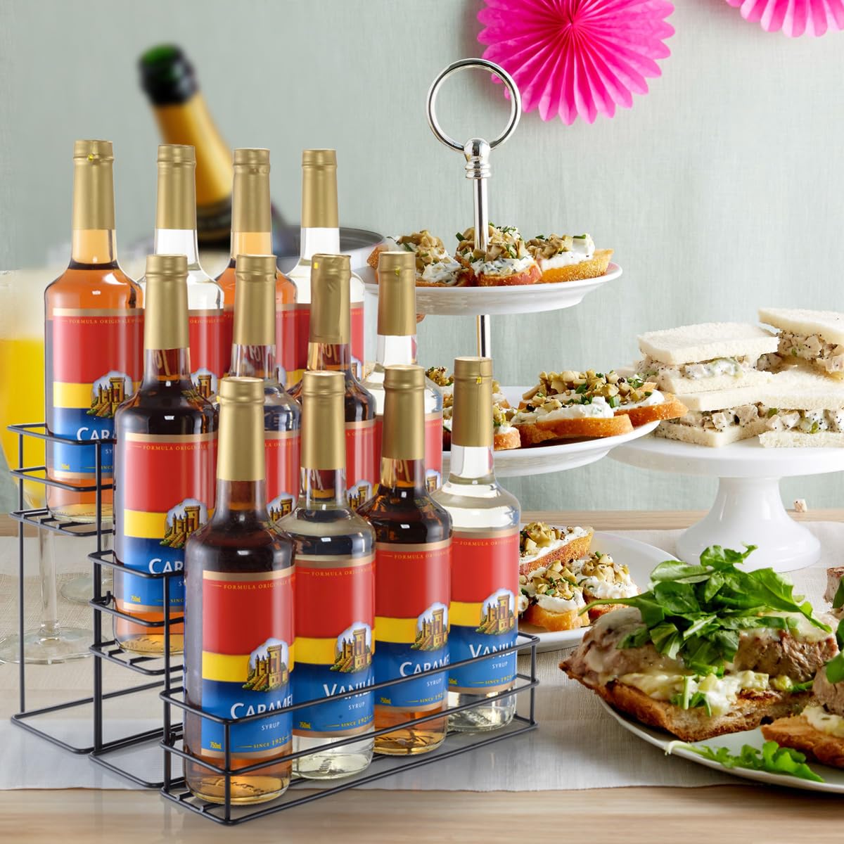 kimilus wedding or event bar rack keeps bottles orderly and within reach