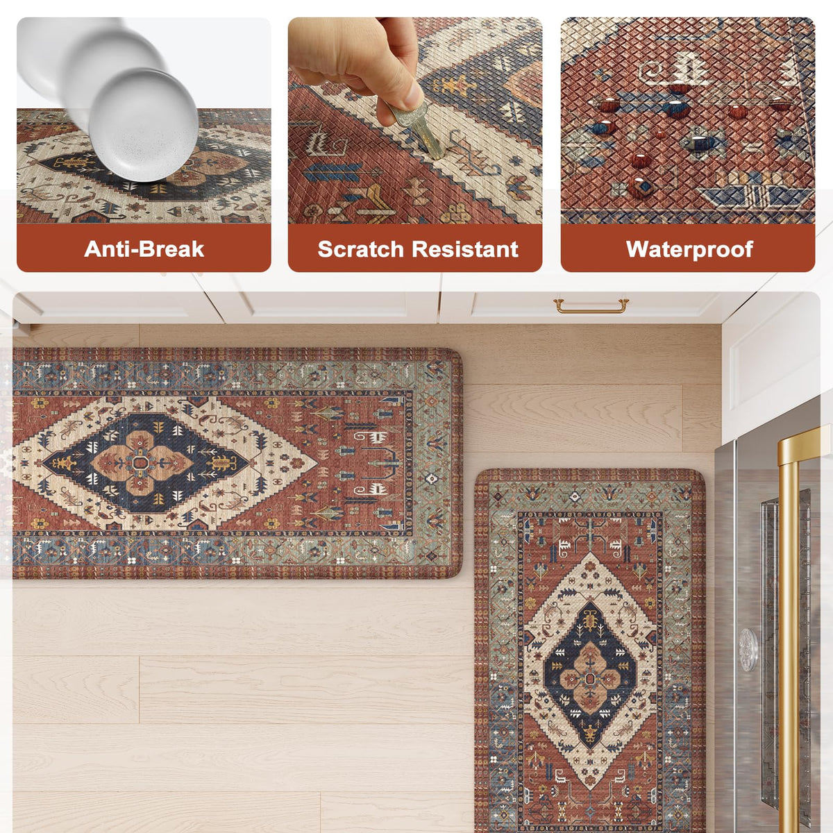 KIMODE waterproof easy-clean kitchen mat resists spills in busy kitchens