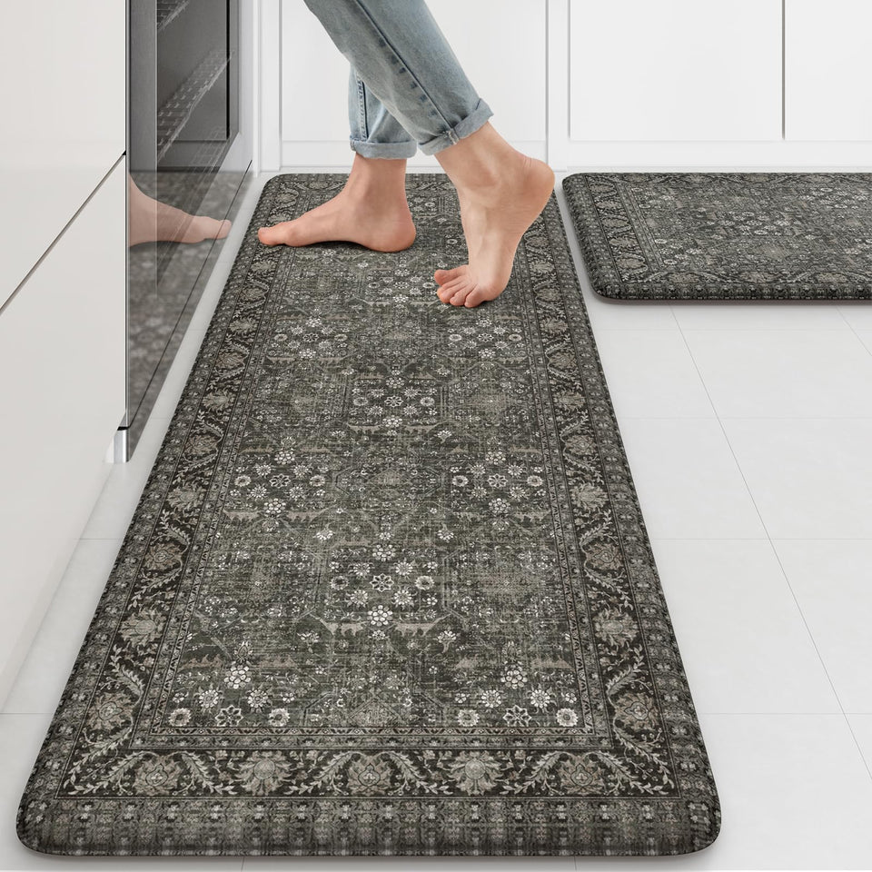 KIMODE anti-fatigue kitchen mat green set front view for comfortable standing