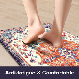 KIMODE anti-fatigue mat in purple 17x47 cushions feet during long cooking sessions.
