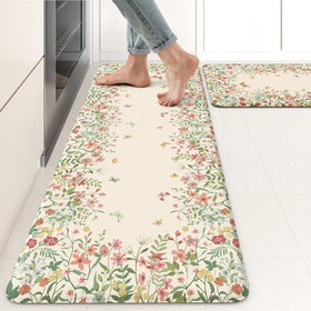 Kimode anti-fatigue kitchen mats two-piece beige setup with cushioned support for feet and back
