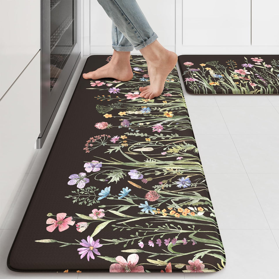 Kimode anti-fatigue kitchen mats front view offer standing comfort during meal prep