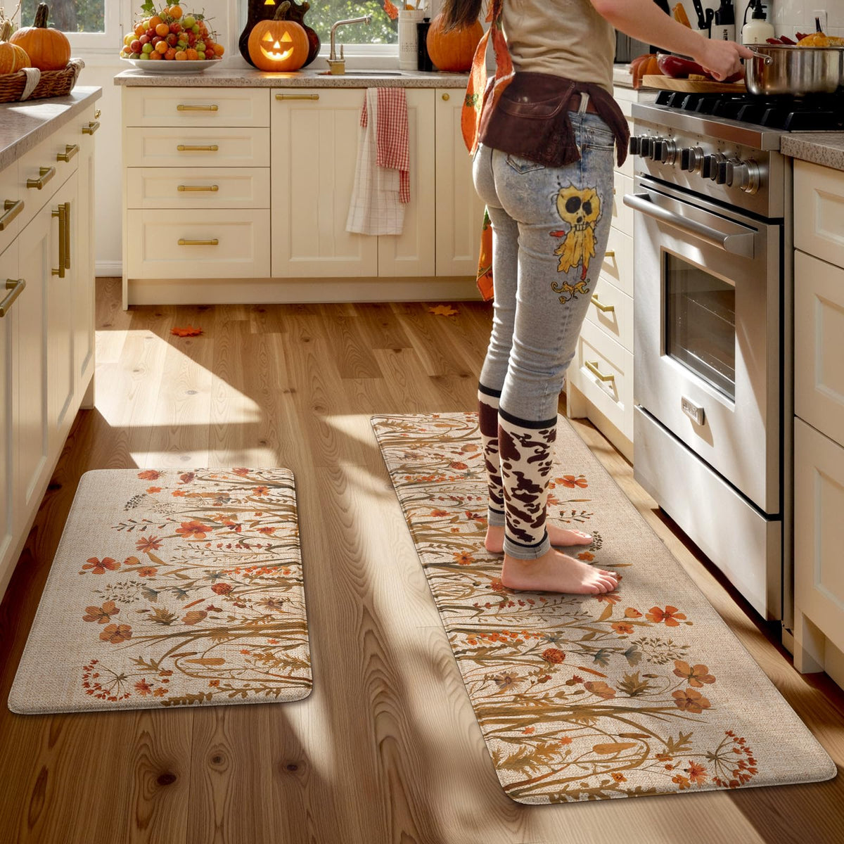 KIMODE memory foam mat offers ergonomic support for feet, back, and legs.