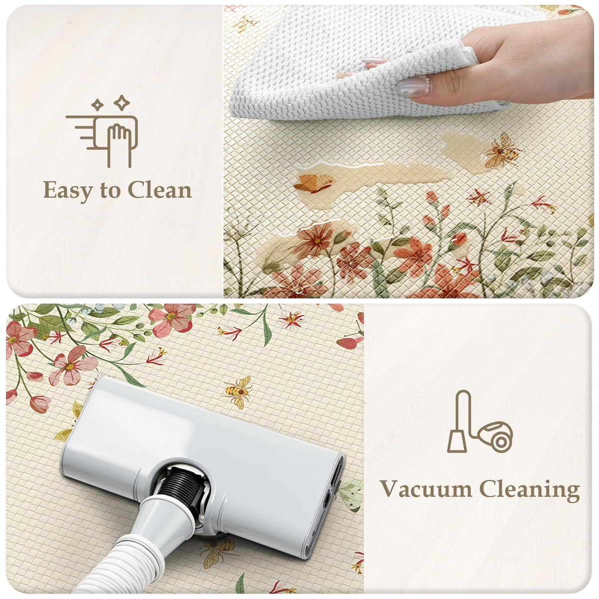 Kimode beige kitchen floor mats offering durable, stain-resistant coverage