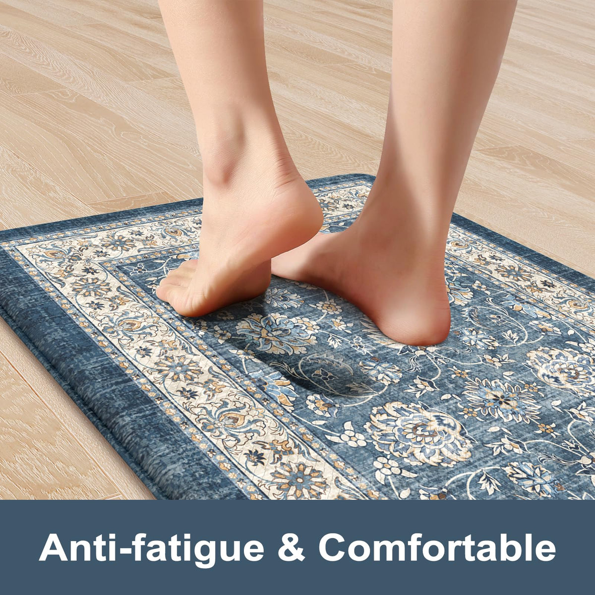 Kimode boho blue mat 17x29 inches for sink-side comfort.