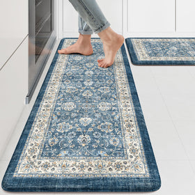 Kimode boho blue mat 17x47 inches with memory foam for comfortable standing.
