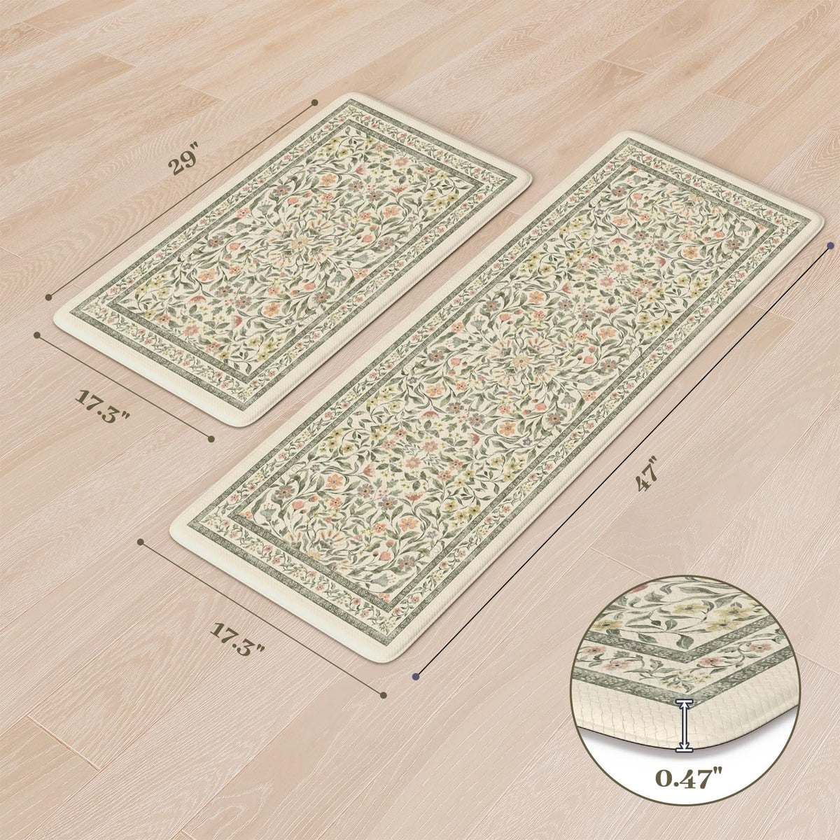 Kimode Boho floral kitchen rug 17x29 adds soft underfoot comfort.