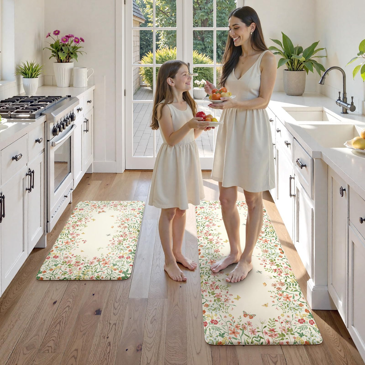 Kimode butterfly floral pattern mats brightening the kitchen