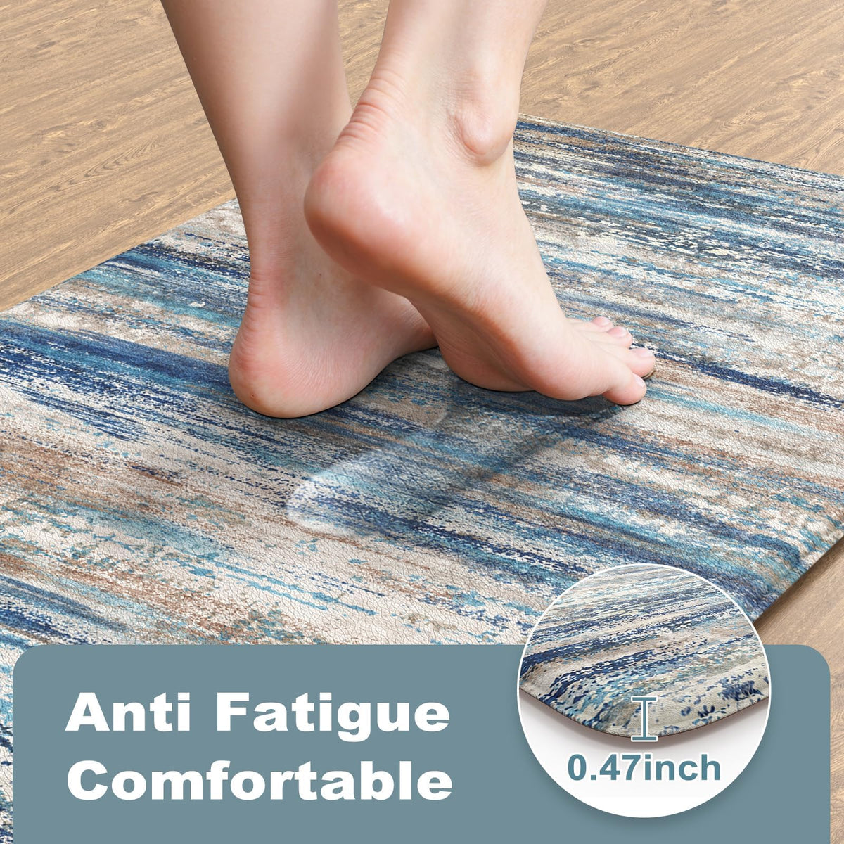 KIMODE Christmas anti-fatigue mat top view in blue-grey for compact spaces