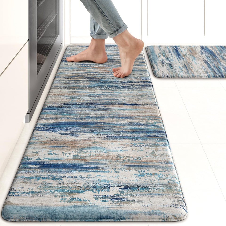 KIMODE Christmas anti-fatigue mat top view in blue-grey for kitchen comfort