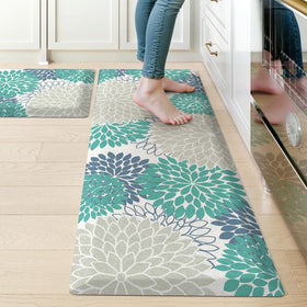 KIMODE Comfort Kitchen Mat blue boho floral front view shows cushioned support