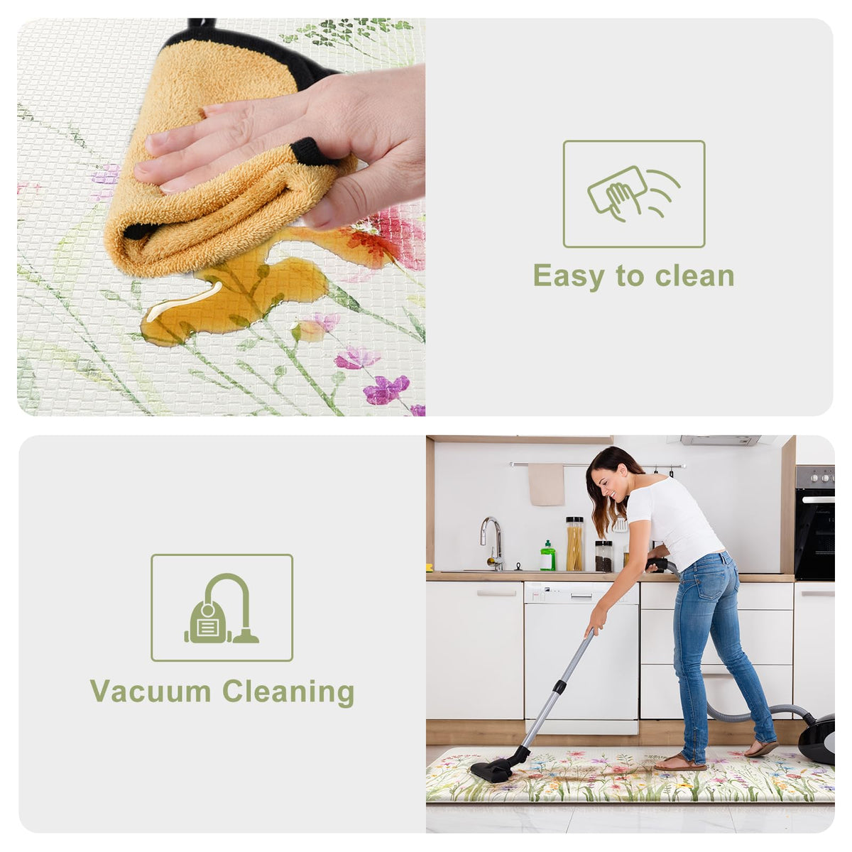 Kimode easy-care mat cleans quickly with wipe or vacuum