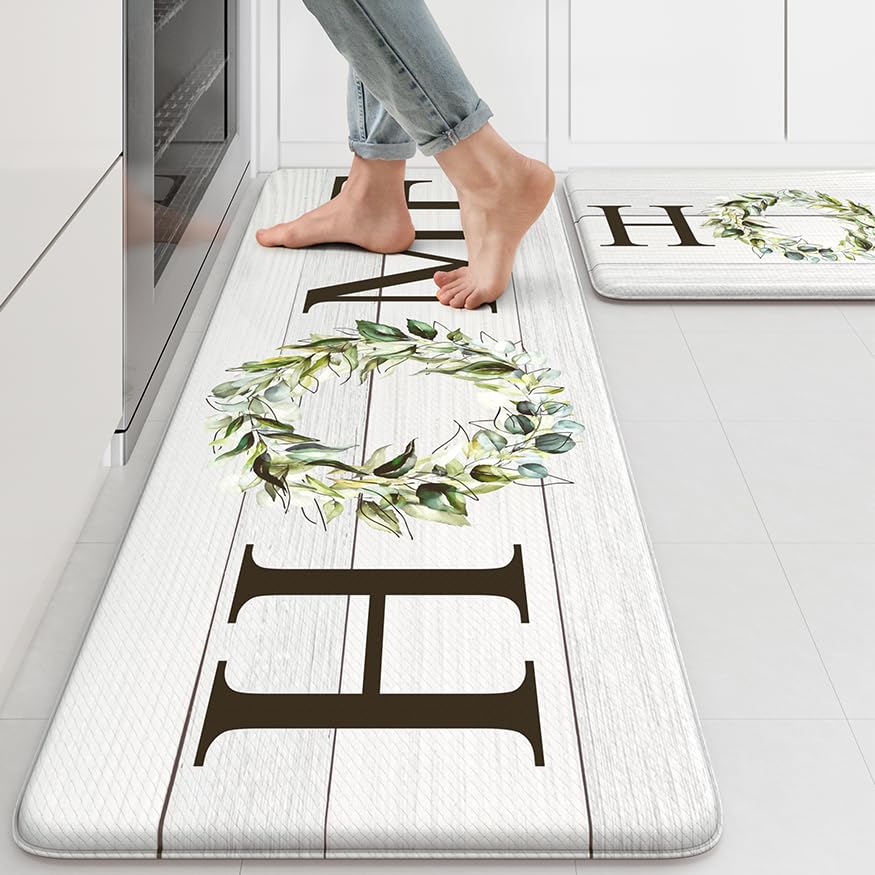 KIMODE farmhouse kitchen mat 2pc anti-fatigue cushioning for comfortable standing