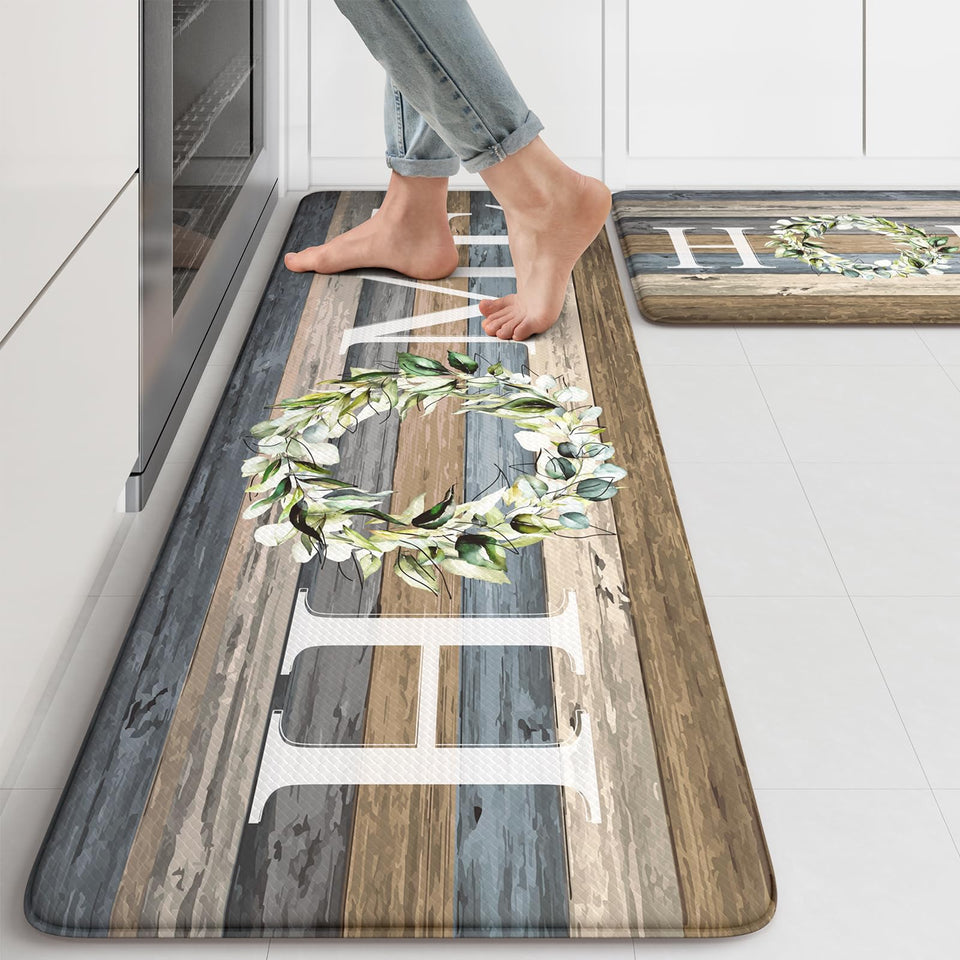 KIMODE farmhouse kitchen mats 2-piece set for cushioned standing while cooking.