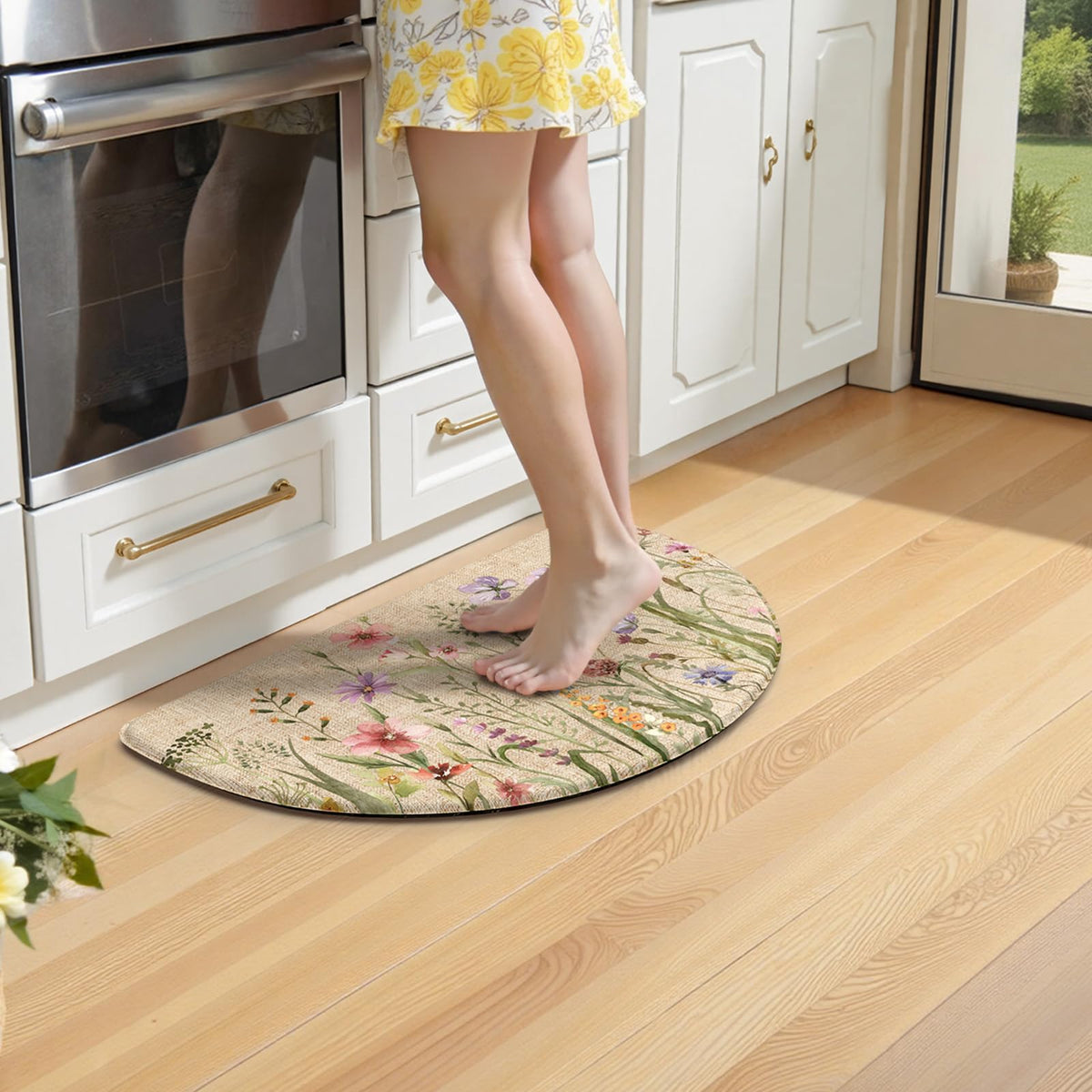 KIMODE kitchen mat with non-slip bottom stays securely in place.