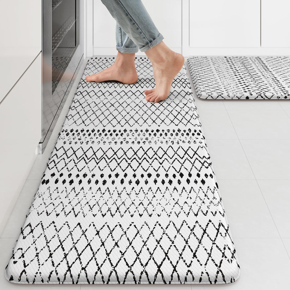 KIMODE kitchen mats in boho geometric design add style and comfort to your space.