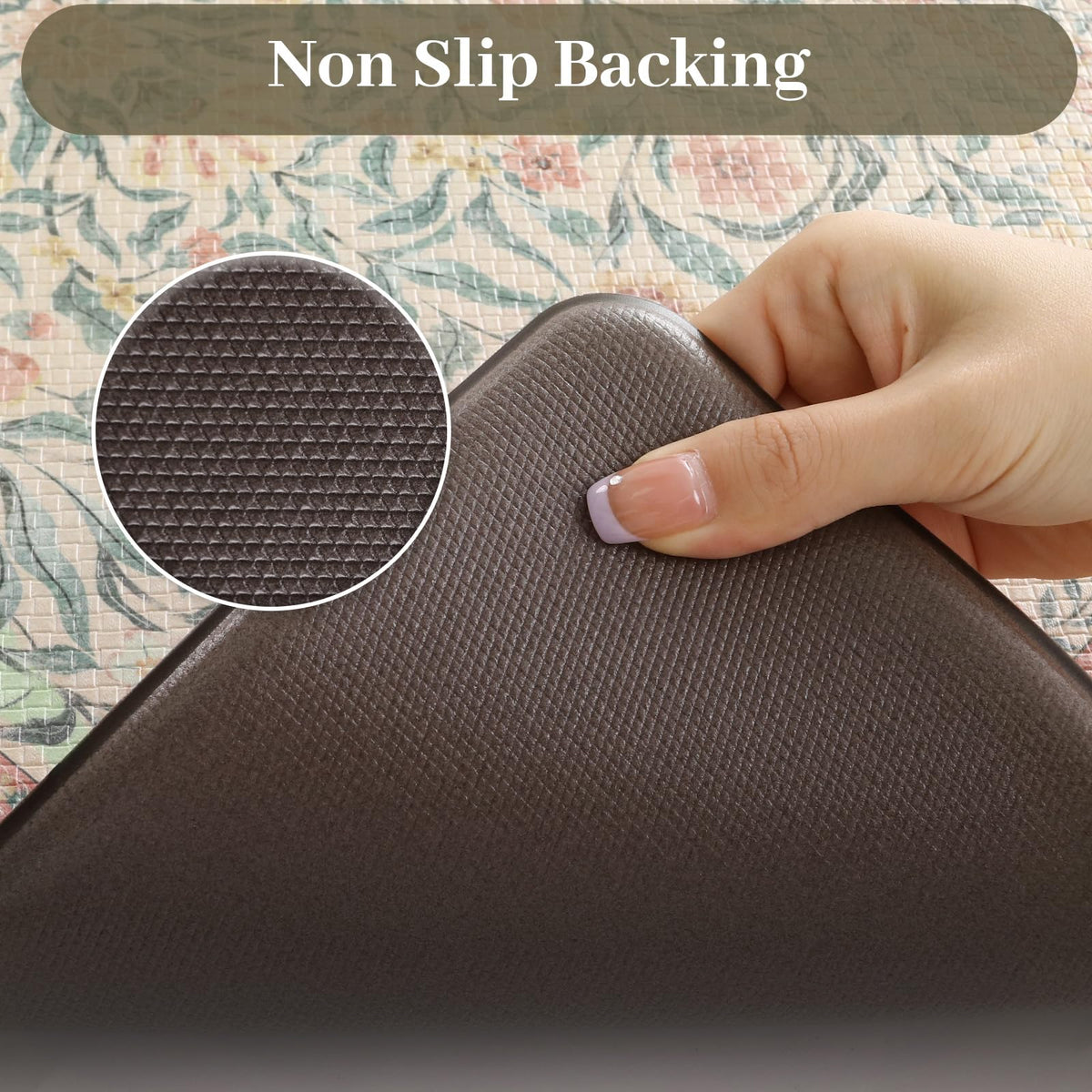 Kimode non-slip bottom keeps mats stable on hard floors.
