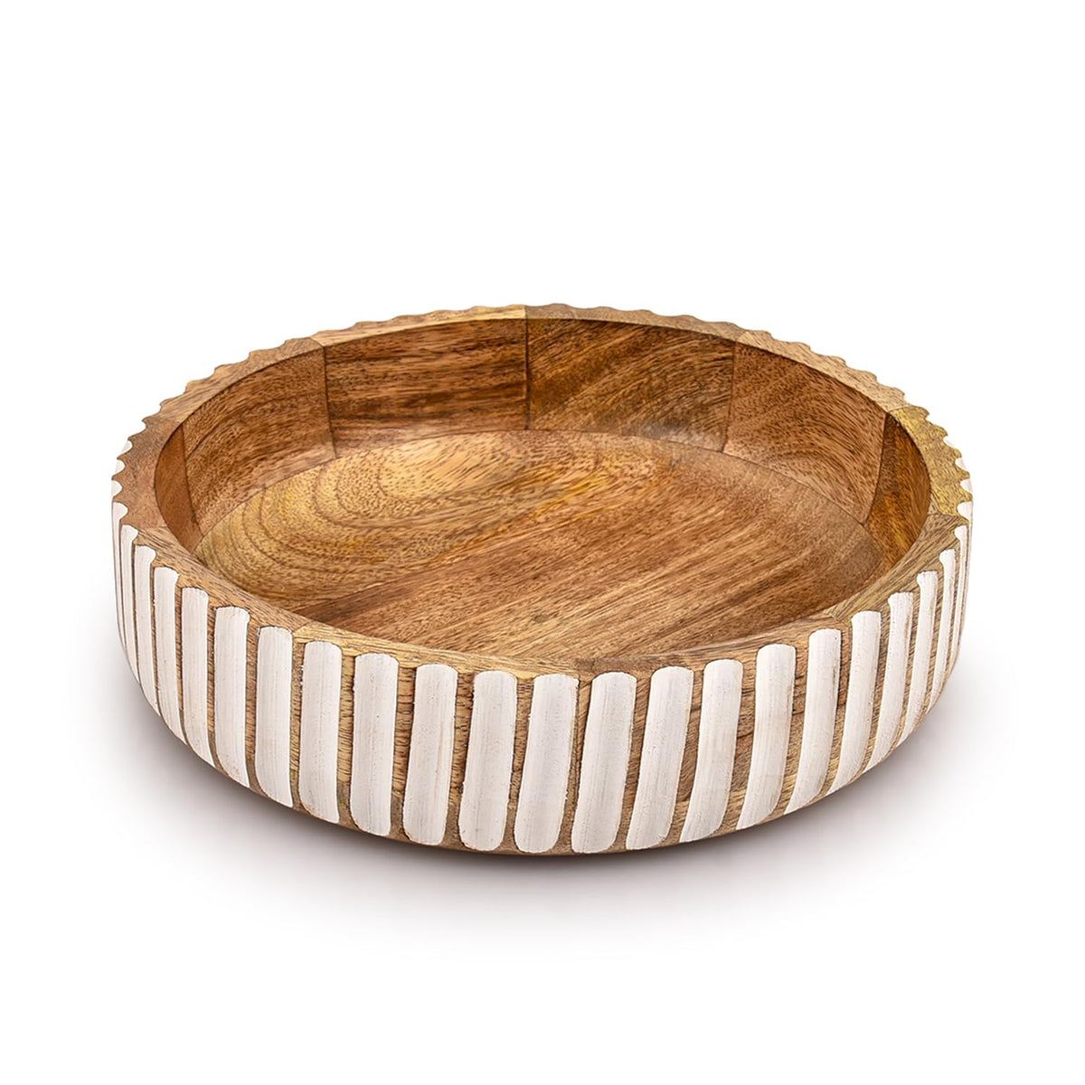 Kimona fruit bowl in mango wood, elegant centerpiece for fruit or decor
