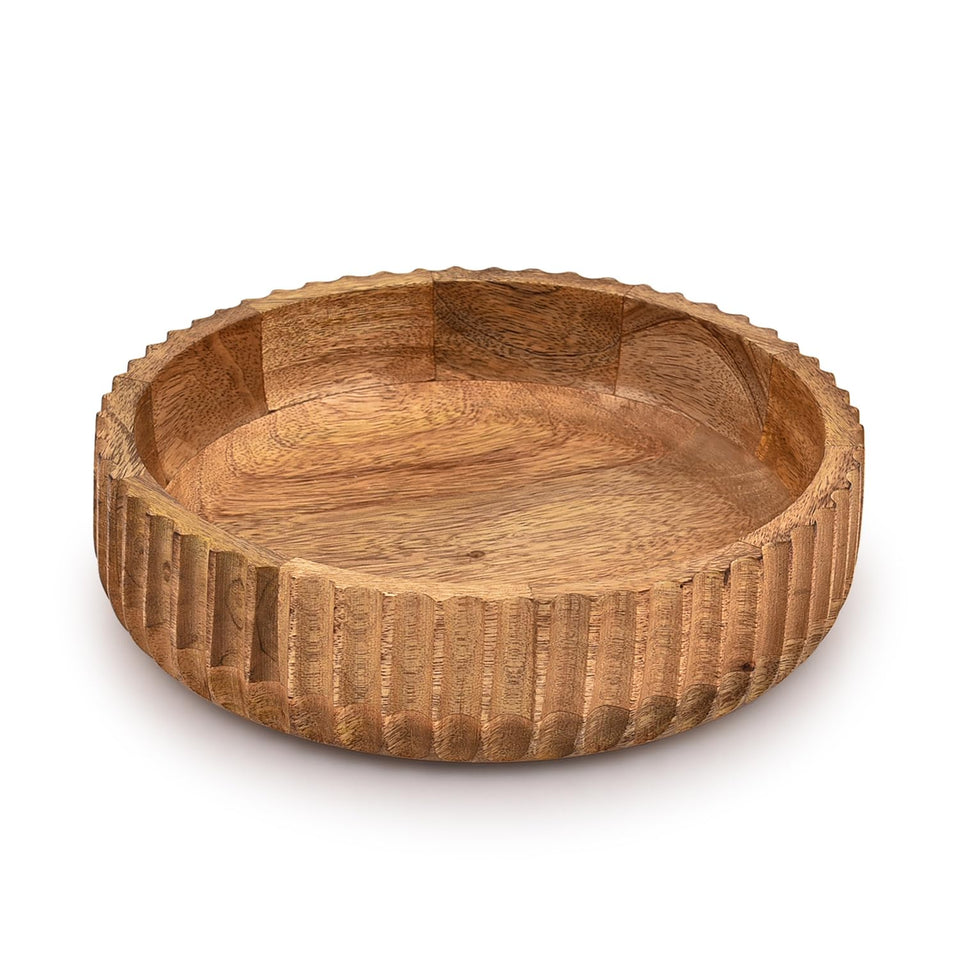Kimona fruit bowl interior view with smooth mango wood surface for display