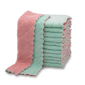 Kimteny 12-pack kitchen towels in coral velvet close-up highlighting plush softness for gentle cleaning.