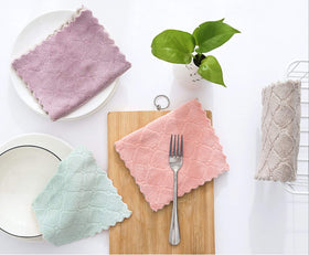 Kimteny pink-grey towels absorb spills quickly without leaving lint behind.