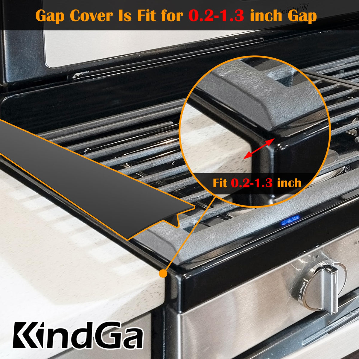 KindGa matte black gap cover displays dustproof and non-slip features for a cleaner kitchen.