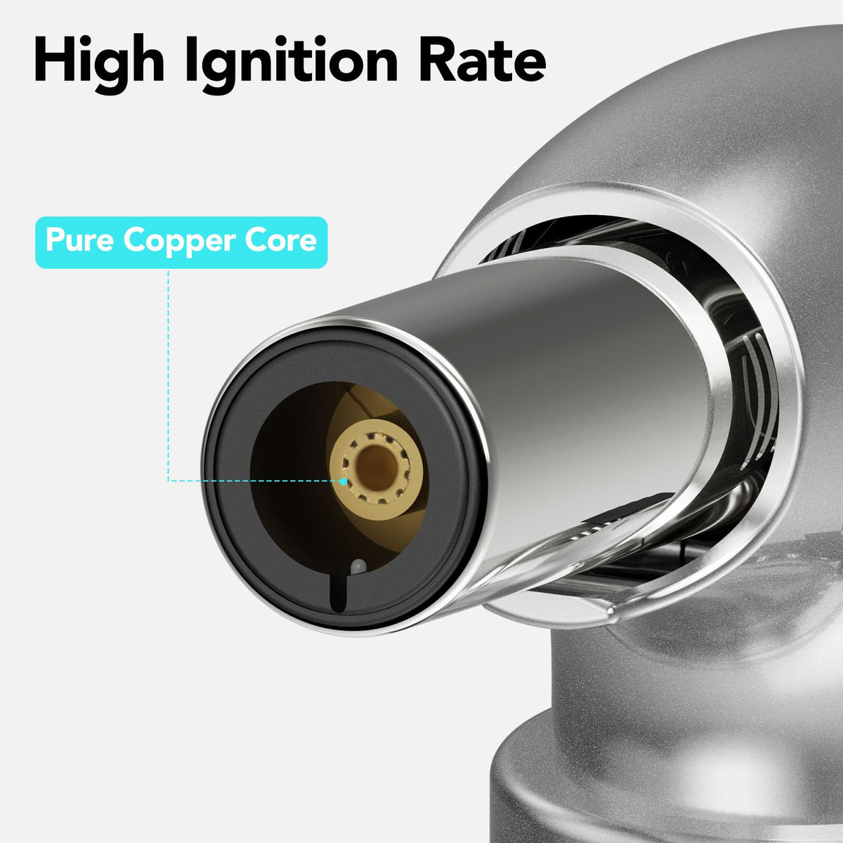 KinetiFire torch-jet-flame delivering a strong, steady flame for searing.