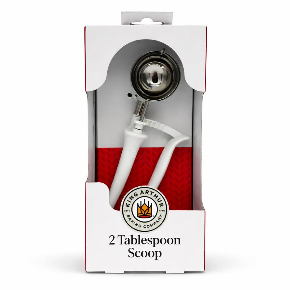 King Arthur 2-tablespoon cookie scoop portioning dough for uniform cookies.