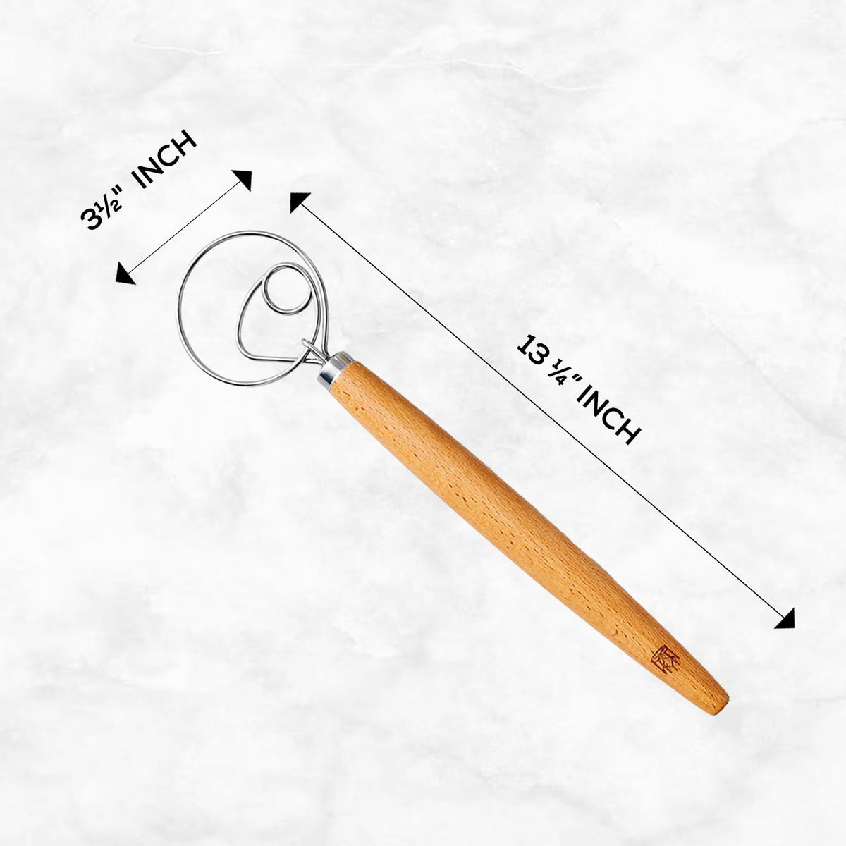 King Arthur Dough Whisk with beechwood handle for secure grip on stiff doughs.