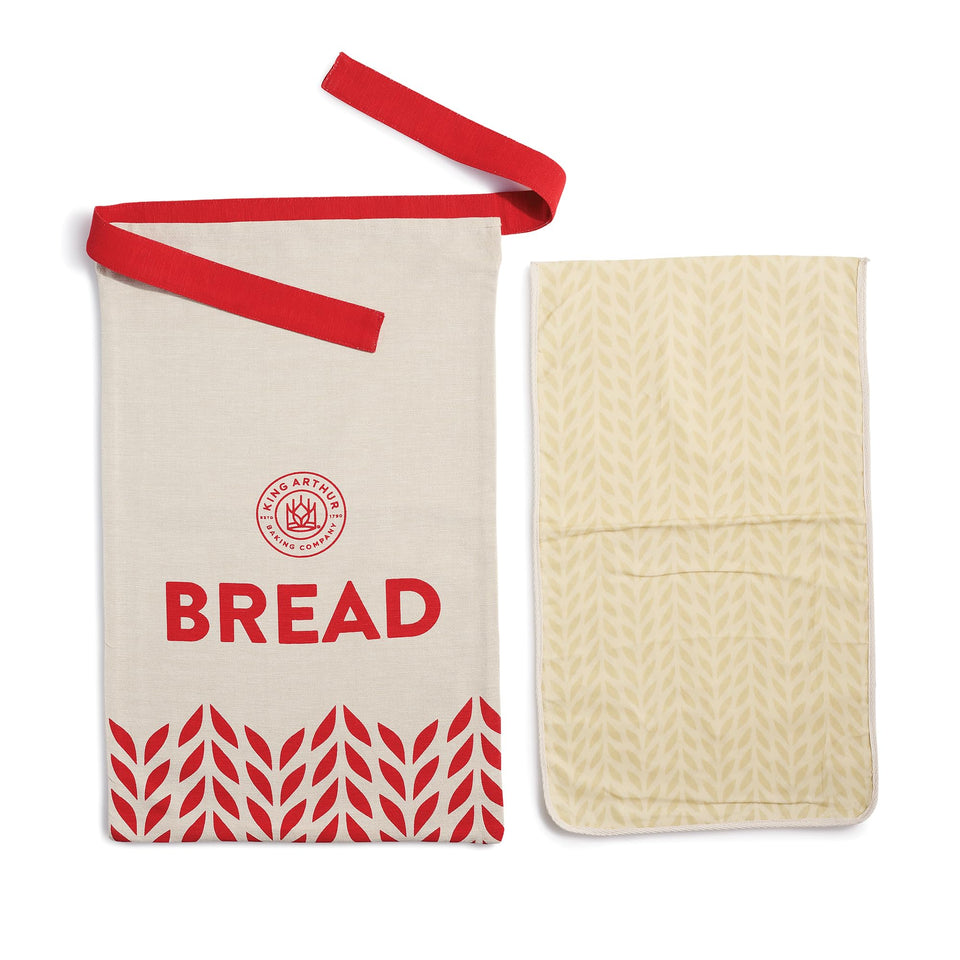 King Arthur bread bag with beeswax liner shown for breathable, plastic-free storage of crusty loaves