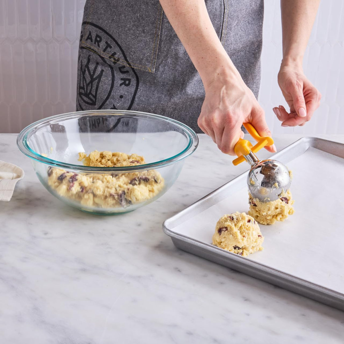 King Arthur dough portion scoop measures 4 tbsp for even batches.
