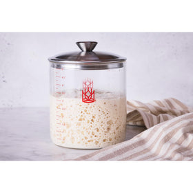 King Arthur one-point-five-quart starter crock holds starter for several loaves.