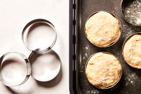 King Arthur stainless steel rings provide precise 3.74-inch rounds for muffins.