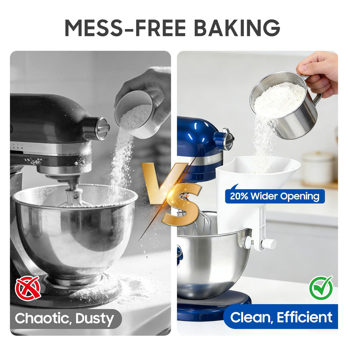 KingofKings wide mouth funnel ensuring smooth flour flow with KitchenAid setups