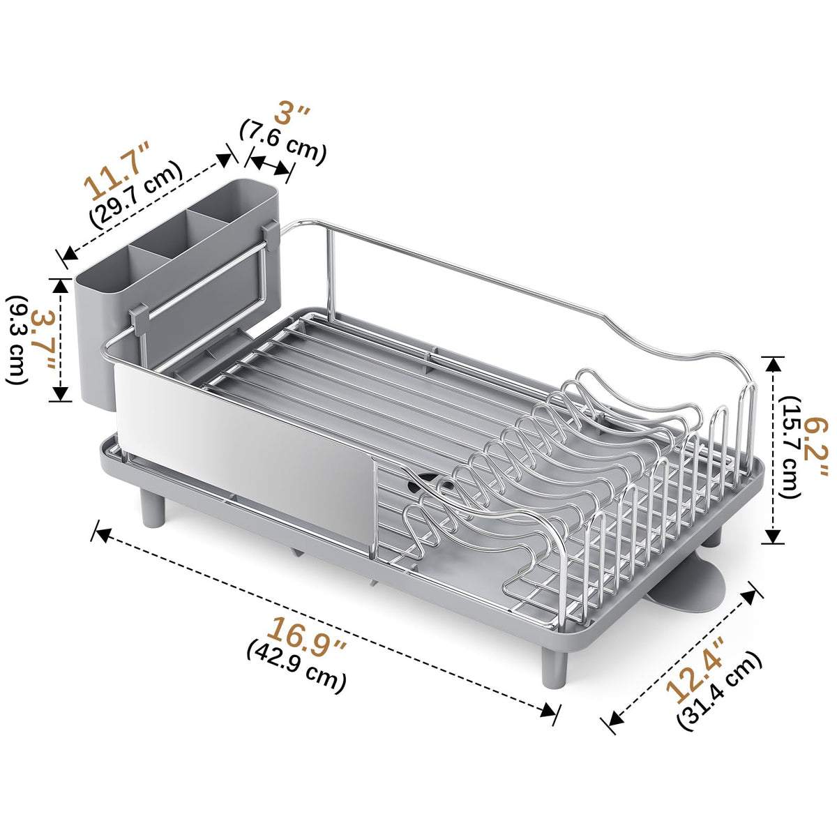 KINGRACK dish drying rack stainless side view highlights compact footprint for small kitchens.