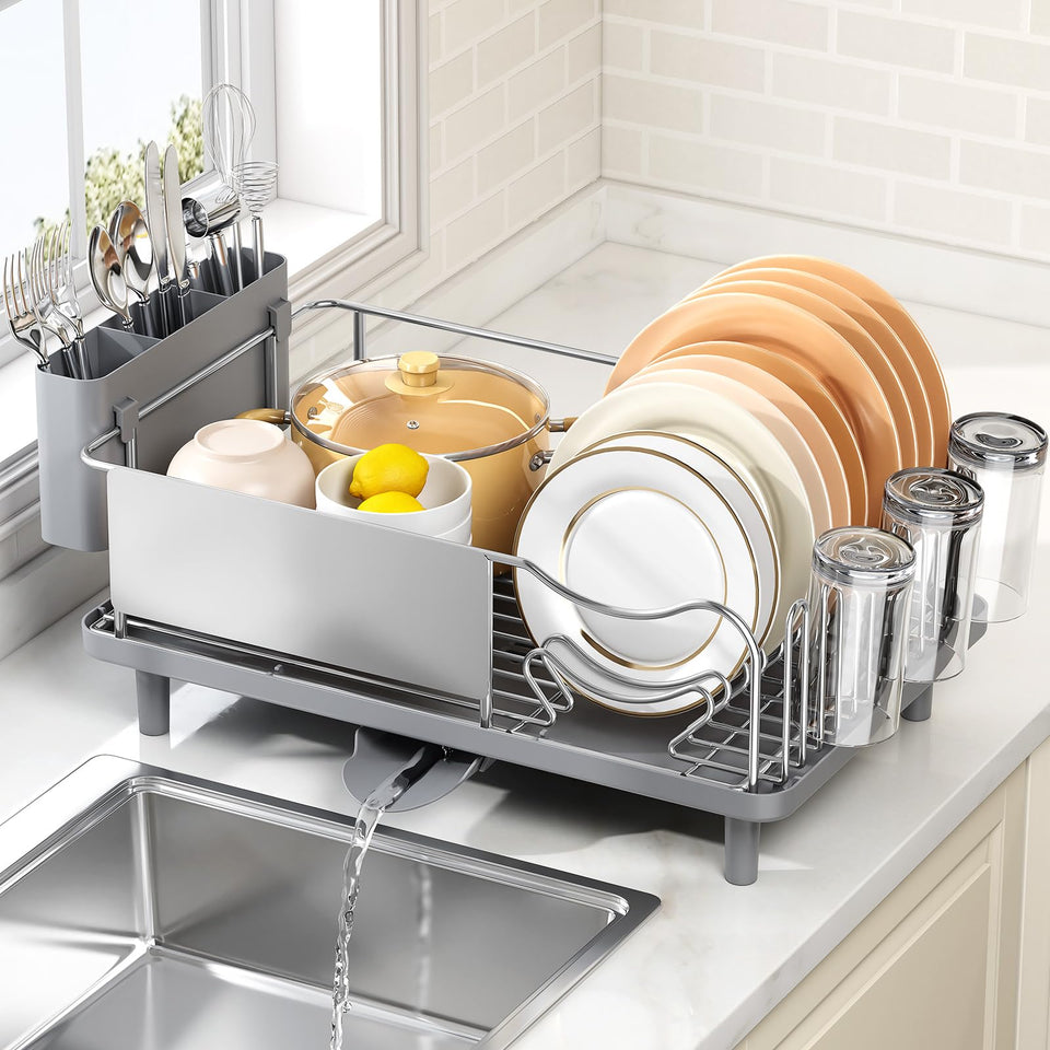 KINGRACK large dish drying rack stainless front view shows ample space for plates and bowls.